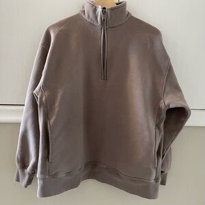 Aritzia Cozy Sweatfleece Boyfriend Half-Zip in Turner Taupe